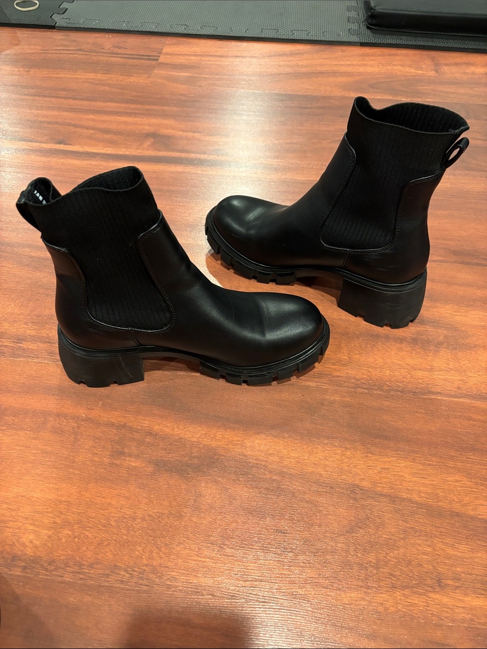 Steve Madden Black Lug Sole Chelsea Ankle Boots